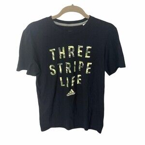ADIDAS mens black three stripe life t-shirt size small